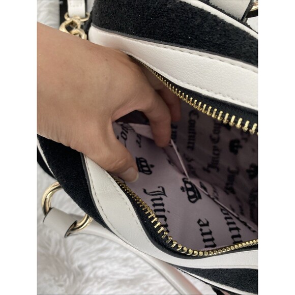 Juicy Couture Sweet N Juicy Apple Satchel Duffle Bag Terry Black Heart Charm - Picture 8 of 12